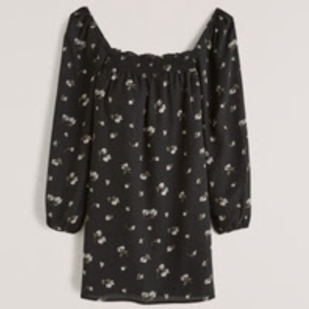 TALL Long-Sleeve Smocked Neckline Floral Mini Dress | Cottagecore Smocked Dress